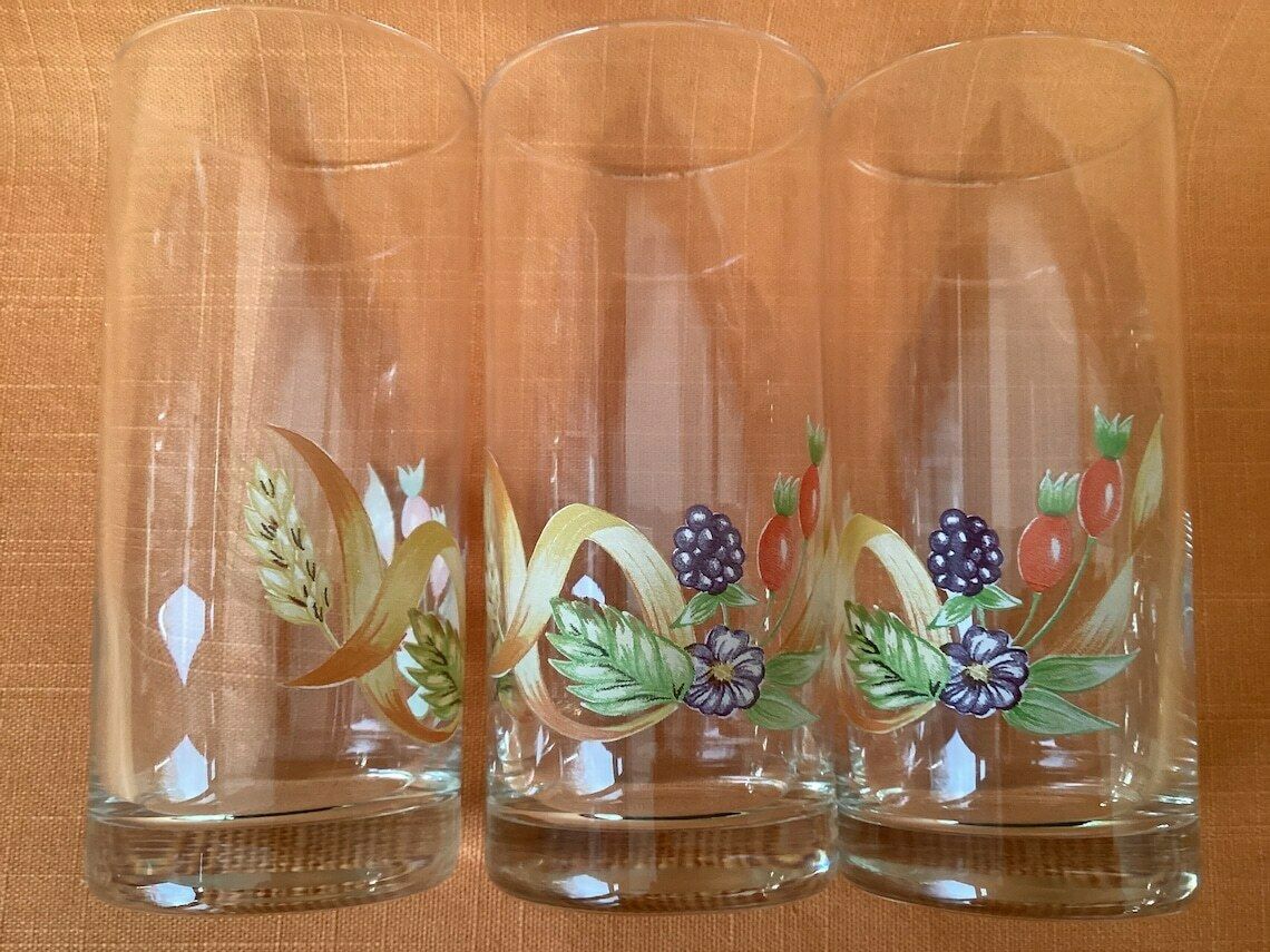 St Michael Harvest Glasses (Set Of 6), Rare St Michael Tall Glasses From The Harvest Range, Retro Highball Glasses, Retro Marks And Spencer photo vinterior