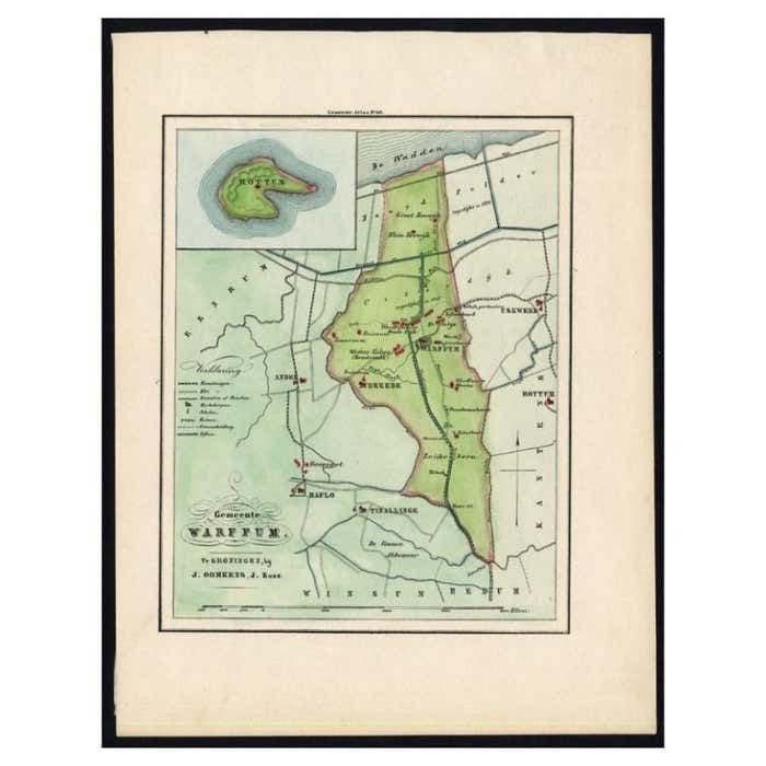 Original Antique Map Of The Township Of Warffum In The Netherlands 1862