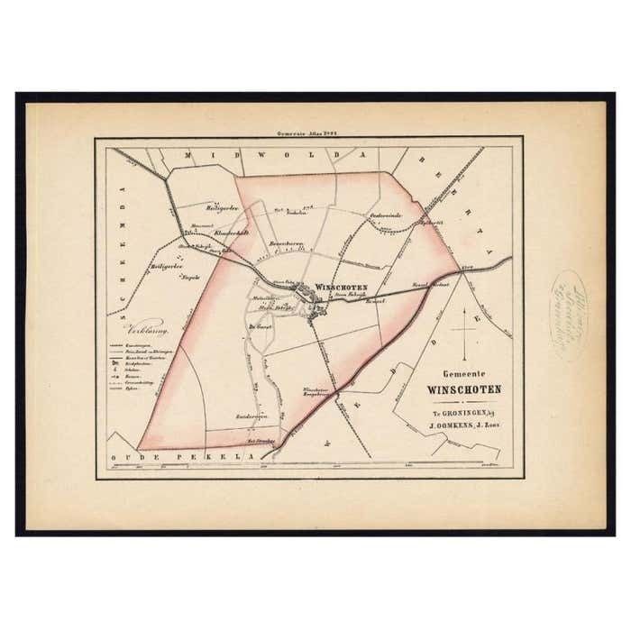 Original Antique Map Of The Township Of Winschoten In The Netherlands 1862