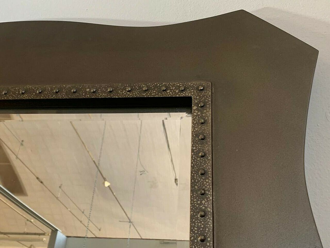 photo furniture Wood, Metal And Glass Console And Mirror, 1980s