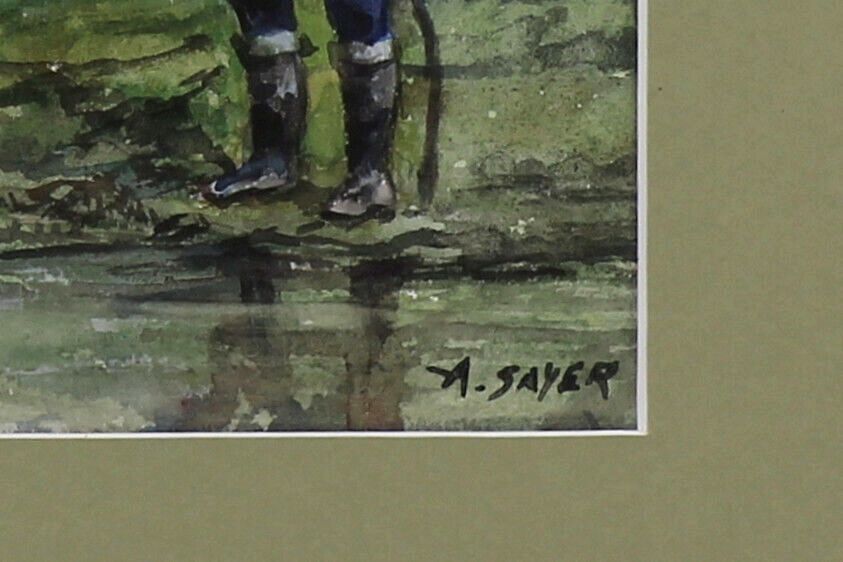 Watercolour By Alice Sayer. Working Horses Being Watered. photo for sale