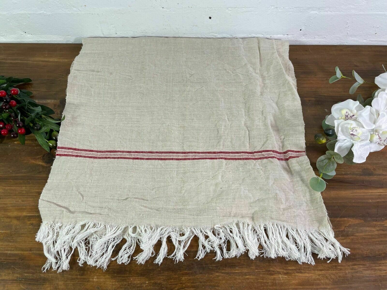 Large Vintage Antique French Hungarian Hemp Linen Table Cloth Upholstery Fabric