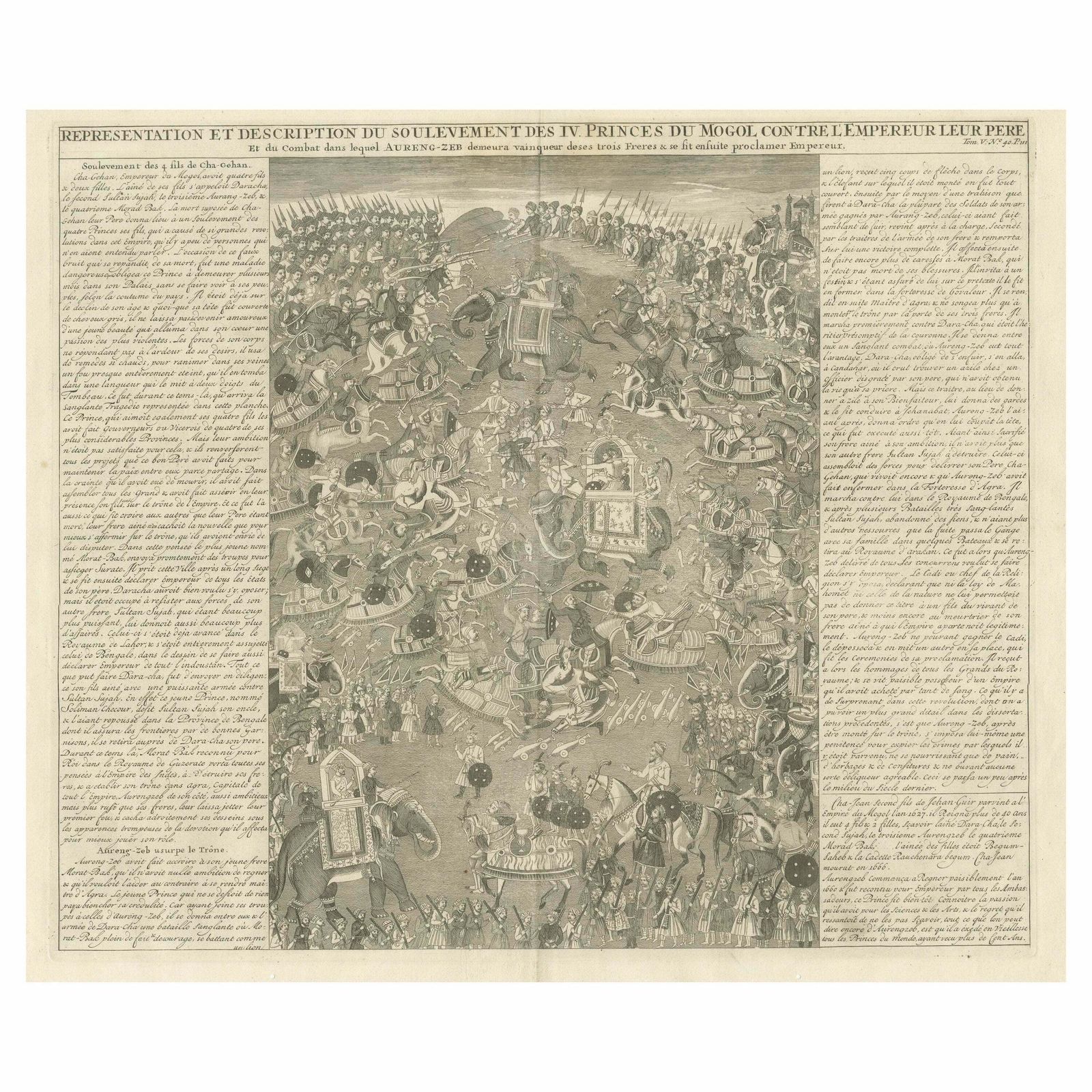 Antique Print Of A Grand Battle Between The Princes Of The Mughal Empire