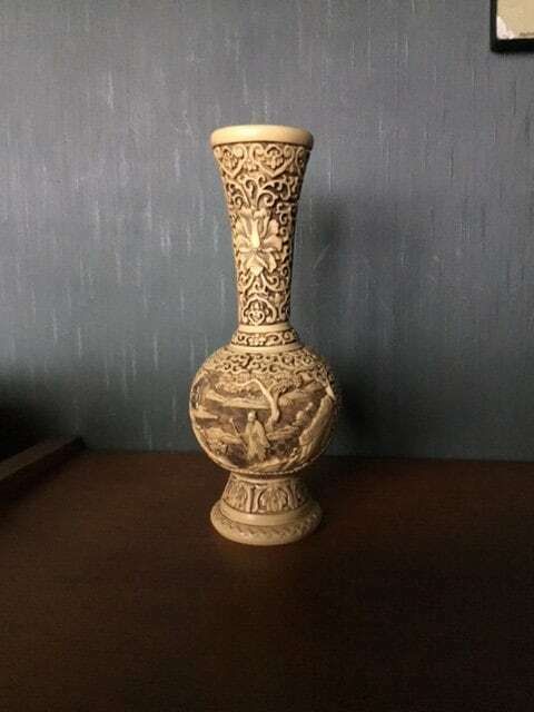 Asian Vase, Sculpted Ivory Imitation Resin Vase, Oriental Vase, Collection, Interior Decoration