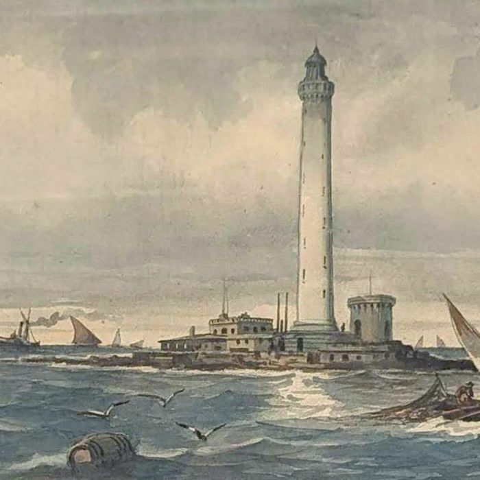 Watercolor émile Henry Sailboats Near A Lighthouse (Probably Phare De Planier) photo for sale