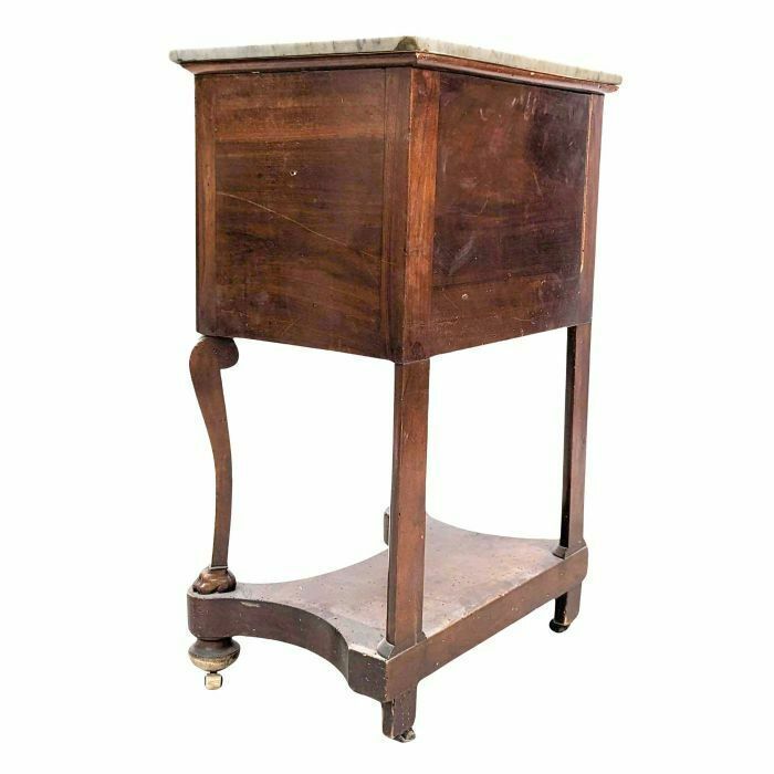 Restoration Period Bedside Table With Drawers In White Marble Walnut photo for sale