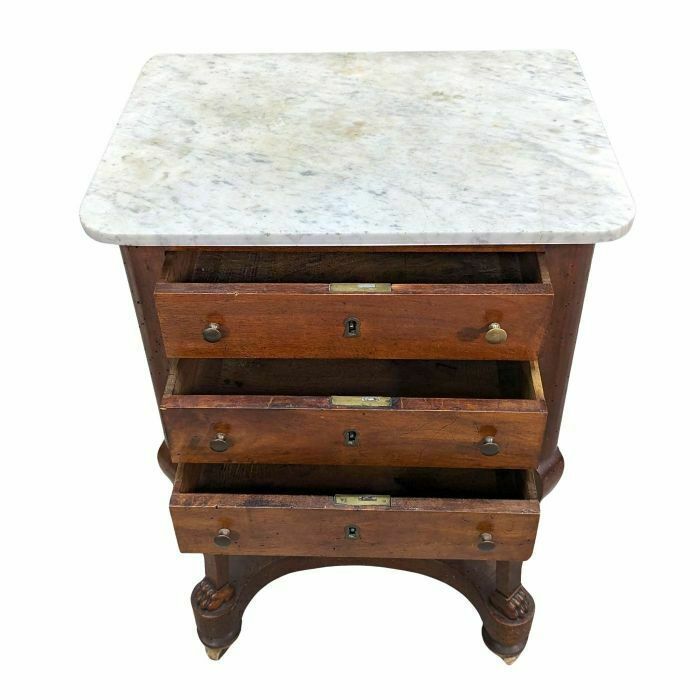 Restoration Period Bedside Table With Drawers In White Marble Walnut photo Furniture