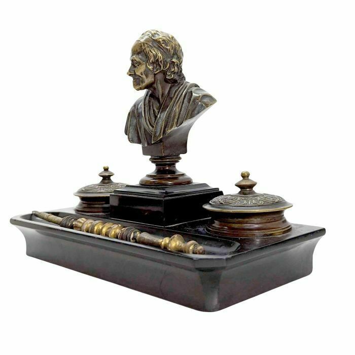 Napoleon III Bronze And Black Marble Inkwell Decorated With Voltaire photo furniture