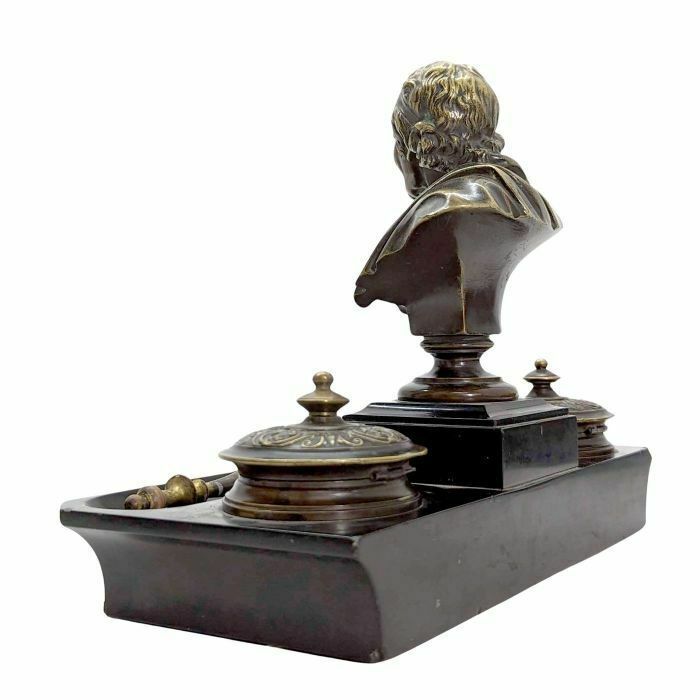 Napoleon III Bronze And Black Marble Inkwell Decorated With Voltaire photo 1019.0