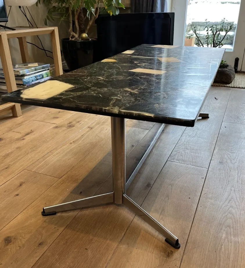 Vintage Resin Terrazzo Style Coffee Table With Real Stone Pieces. Chrome Legs photo 160.0