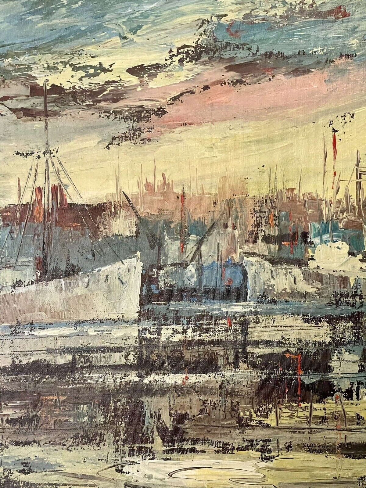 Original Oil By Martin Ocana Spanish Harbour Scene photo vinterior