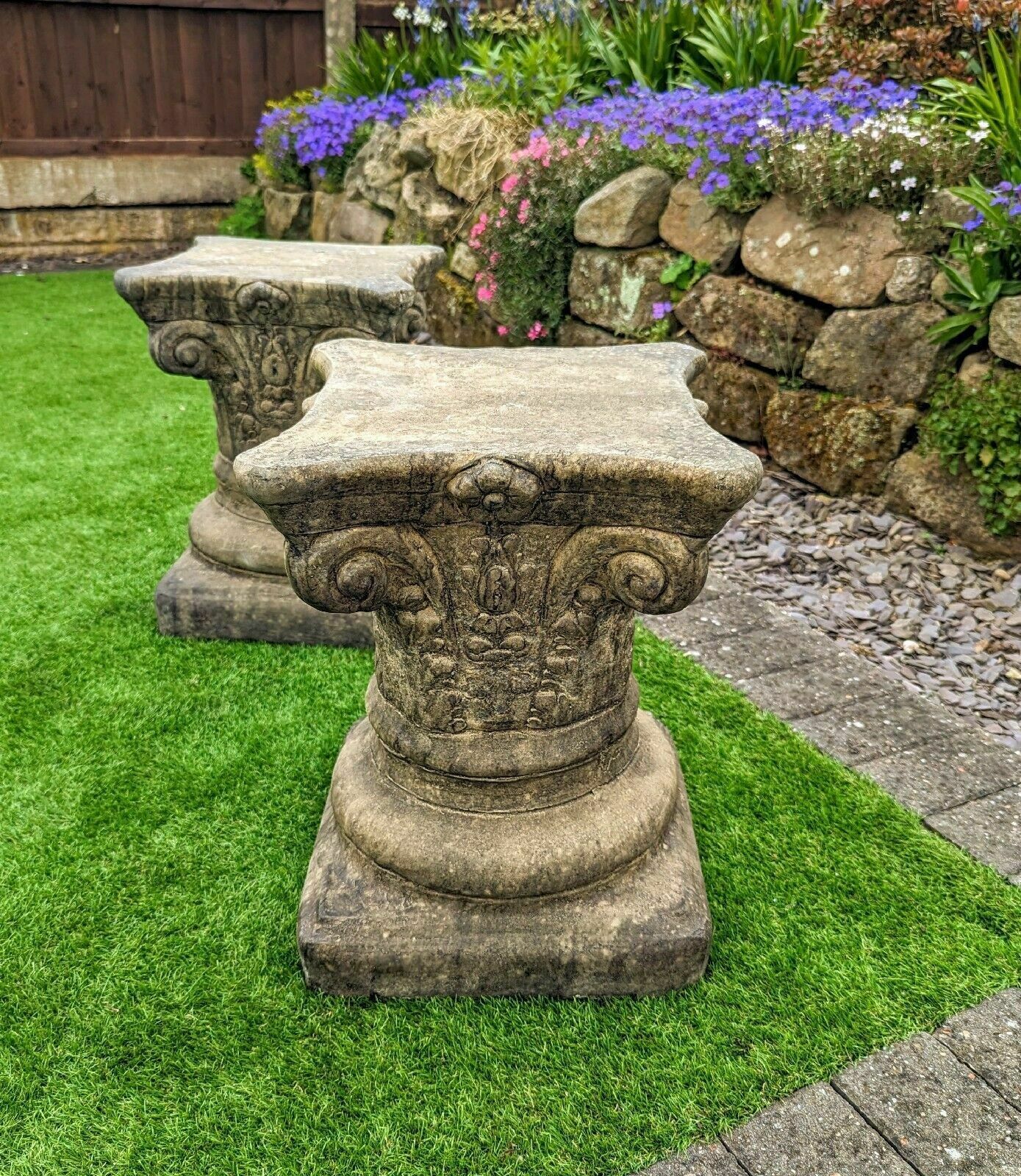 photo for sale Short Corinthian Style Columns/Garden Plinth In English Stone 0029.