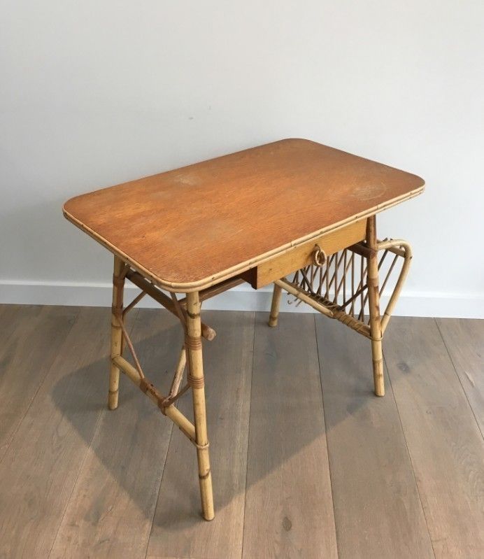 Unusual Rattan Desk (A Little Piece Of Rattan Missing On The Magazine Rack). French. Circa 1970 photo furniture