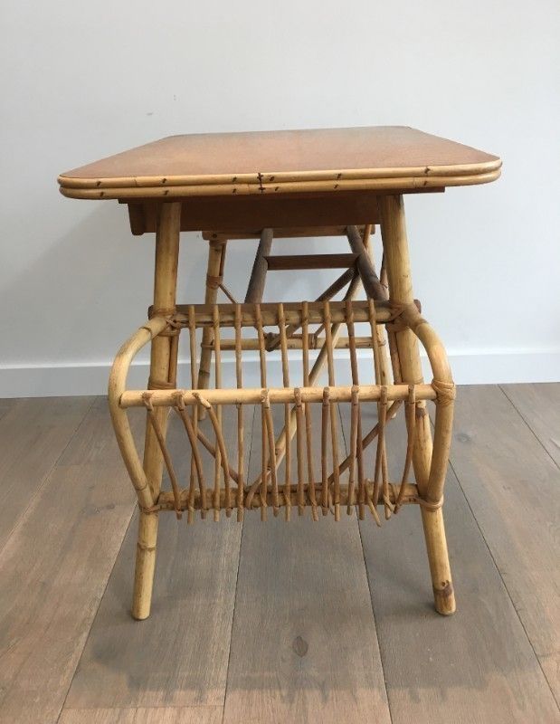 Unusual Rattan Desk (A Little Piece Of Rattan Missing On The Magazine Rack). French. Circa 1970 photo buy