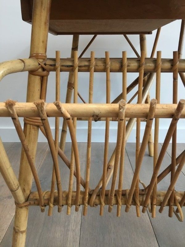 Unusual Rattan Desk (A Little Piece Of Rattan Missing On The Magazine Rack). French. Circa 1970 photo vintage