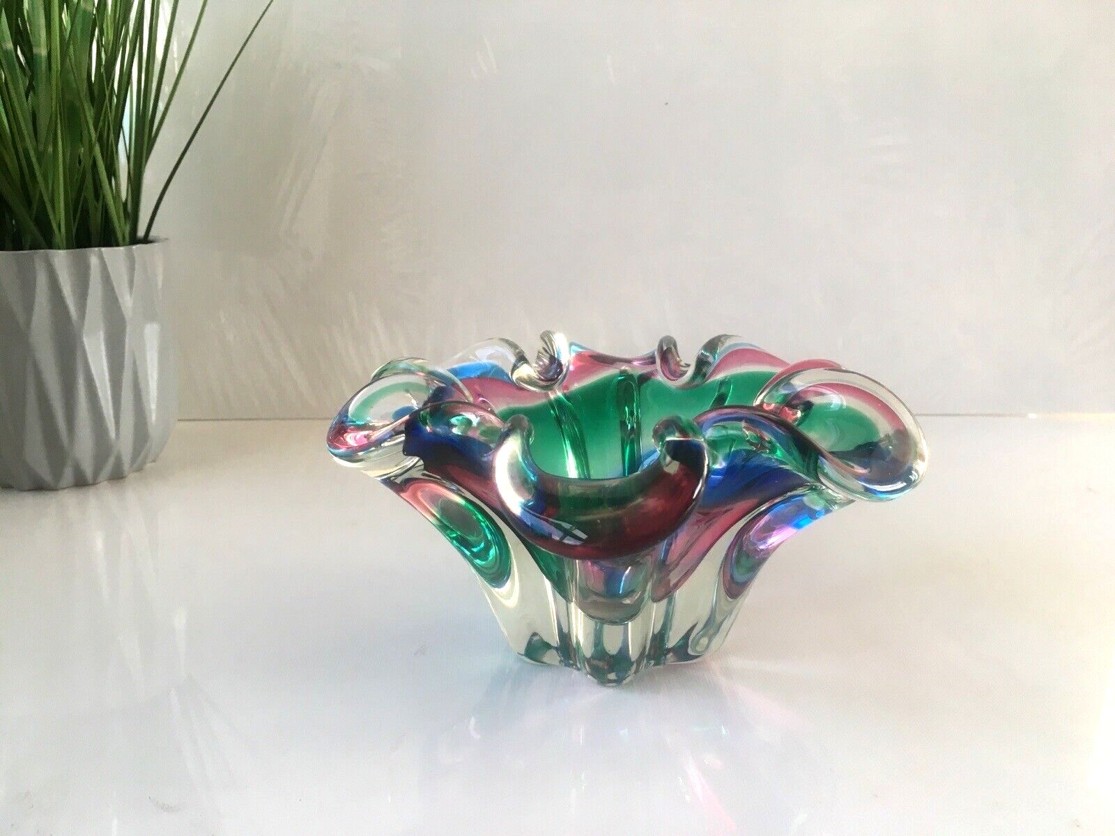 Wonderful Retro 70's Multicoloured Art Glass Bowl Iwatsu Hineri Kamei Japan Mcm photo Home Decor
