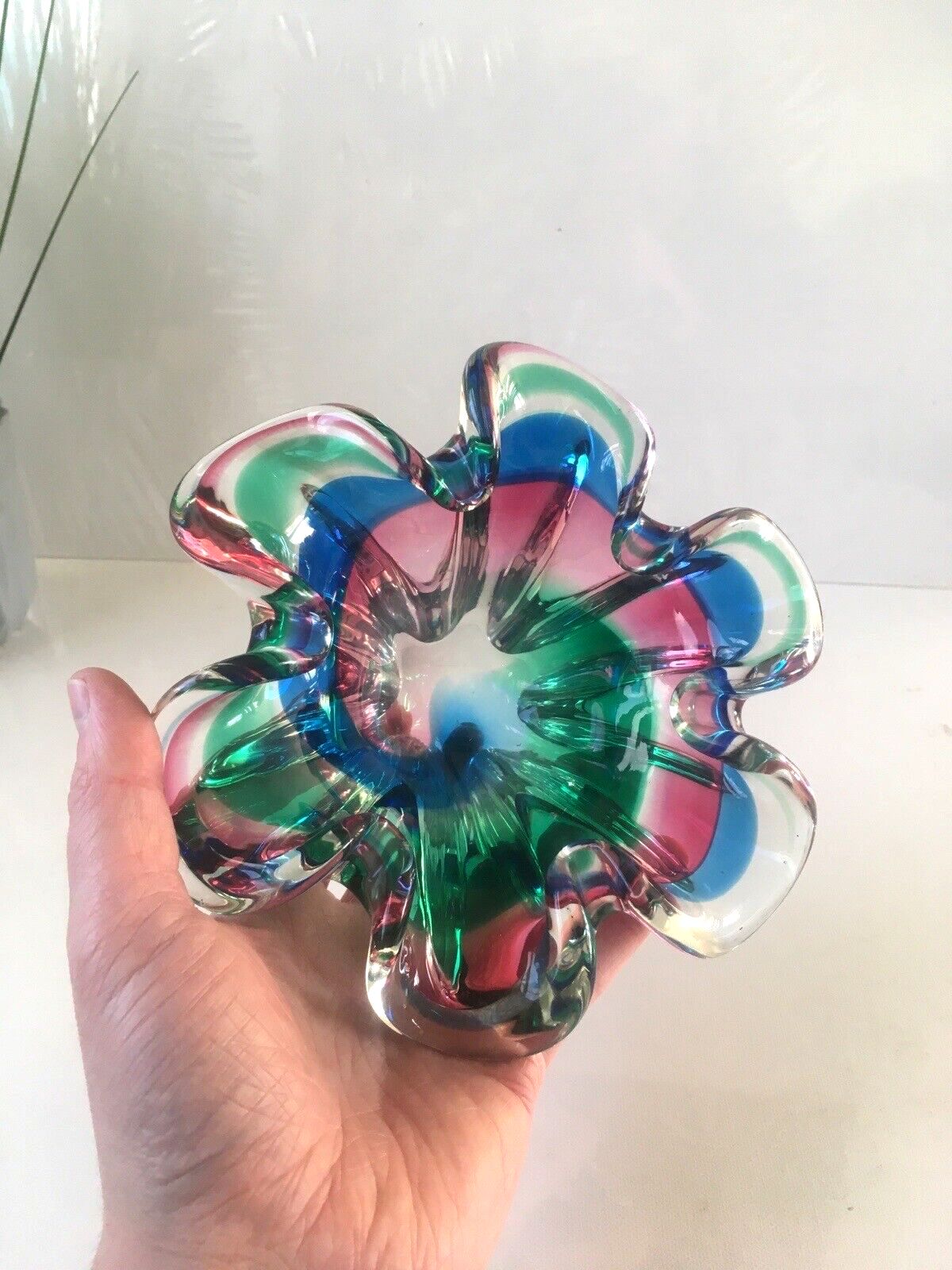 Wonderful Retro 70's Multicoloured Art Glass Bowl Iwatsu Hineri Kamei Japan Mcm photo buy