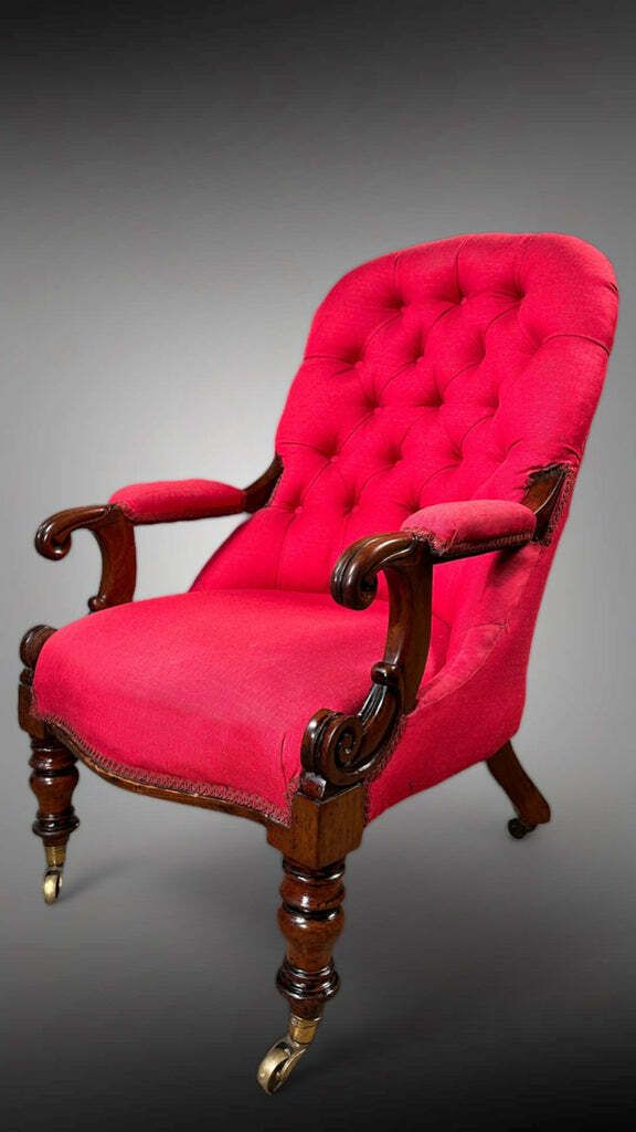Antique Country House Mahogany Button Back Showframe Armchair Circa 1870 photo furniture