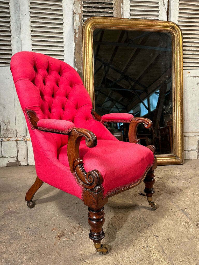 Antique Country House Mahogany Button Back Showframe Armchair Circa 1870 photo vinterior