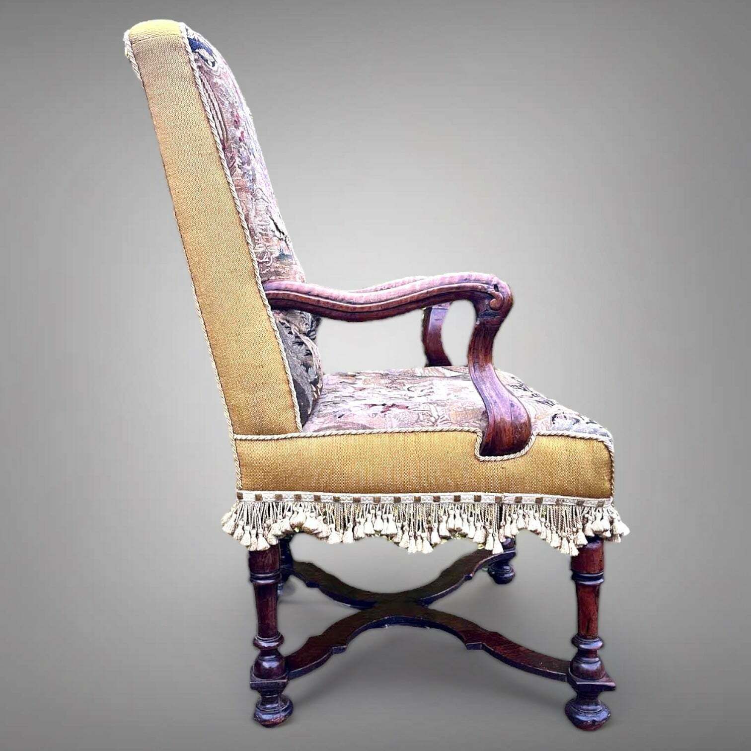 A Beautiful Early Antique Country House William & Mary Walnut Needlework Open Armchair Circa 1690 photo buy
