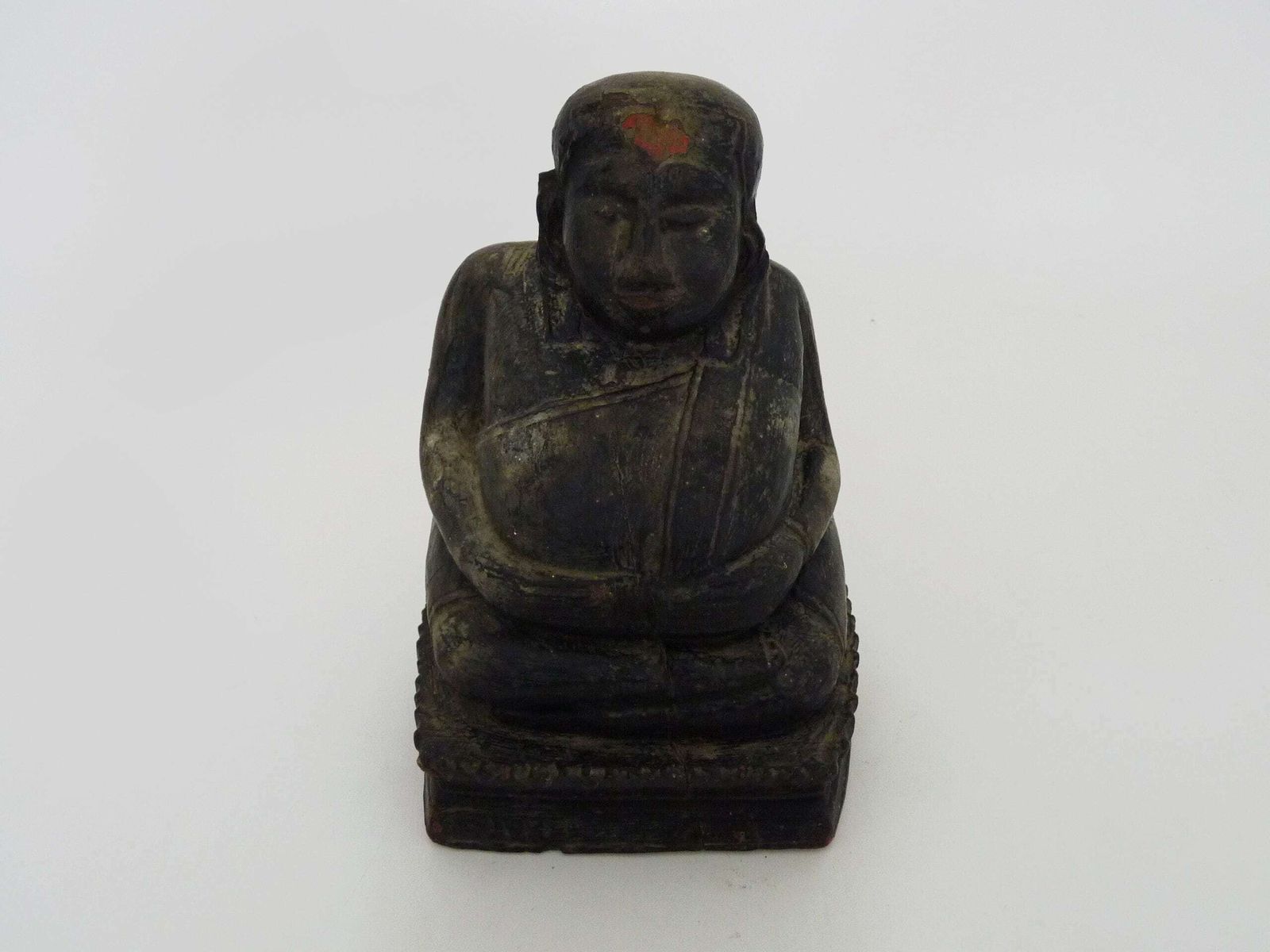 Khmer Laughing Buddha Statue In Carved Wood photo furniture