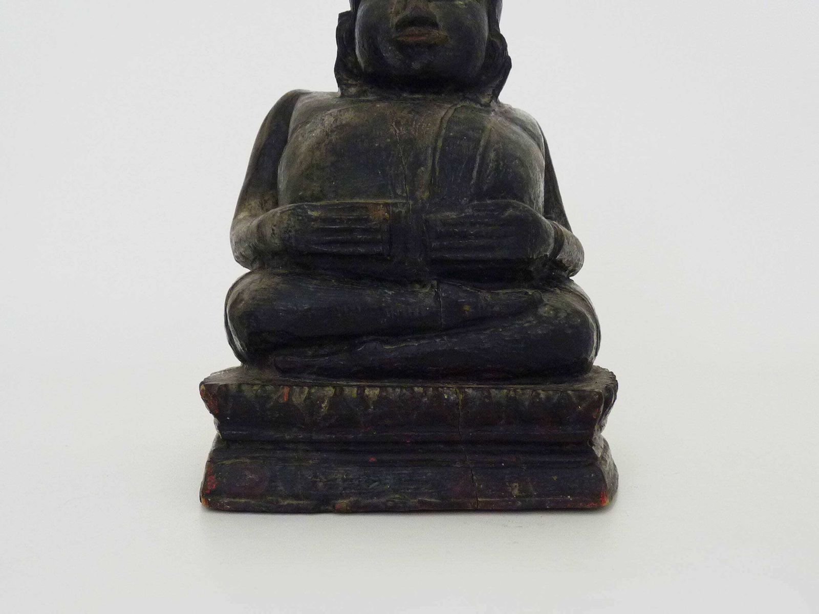 Khmer Laughing Buddha Statue In Carved Wood photo buy