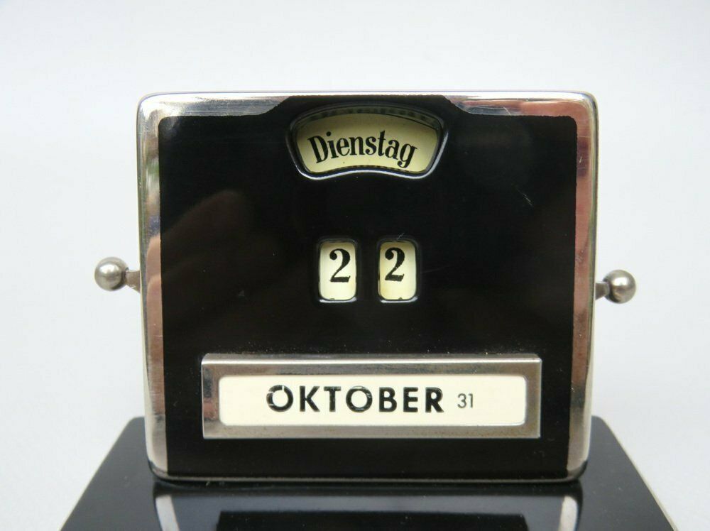 photo for sale Bauhaus Chrome Plated Black Eternal Calendar By Jakob Maul, 1920s