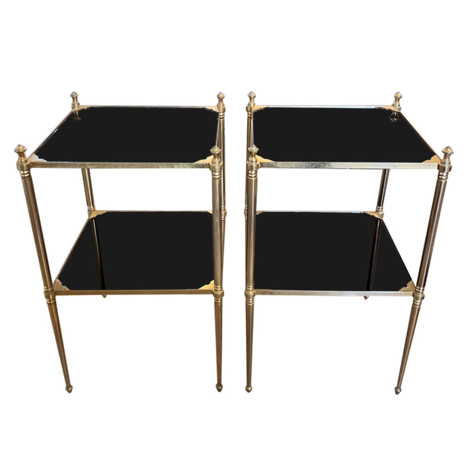 Pair Of Jansen Style French Midcentury Side Tables With Black Glass