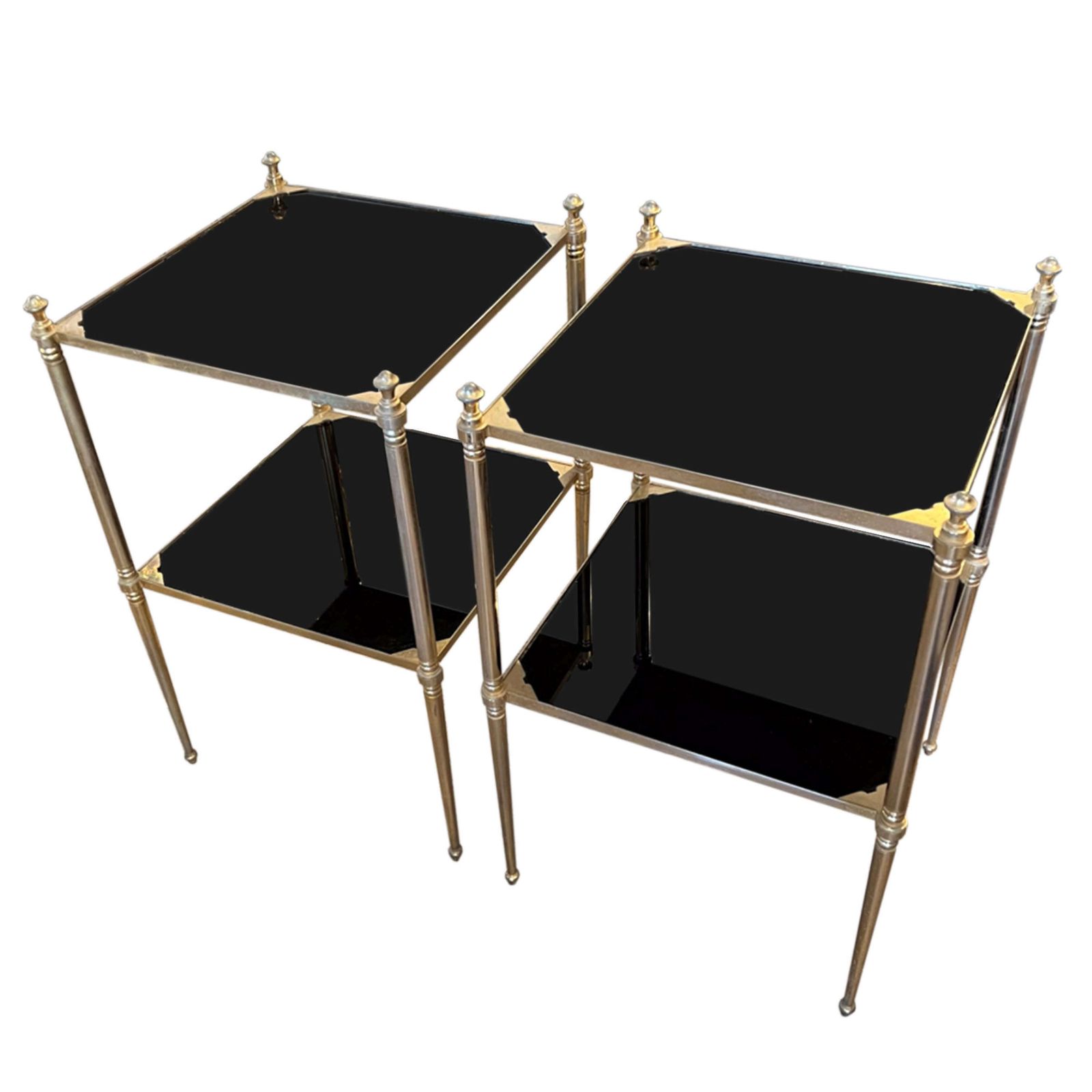 Pair Of Jansen Style French Midcentury Side Tables With Black Glass photo furniture