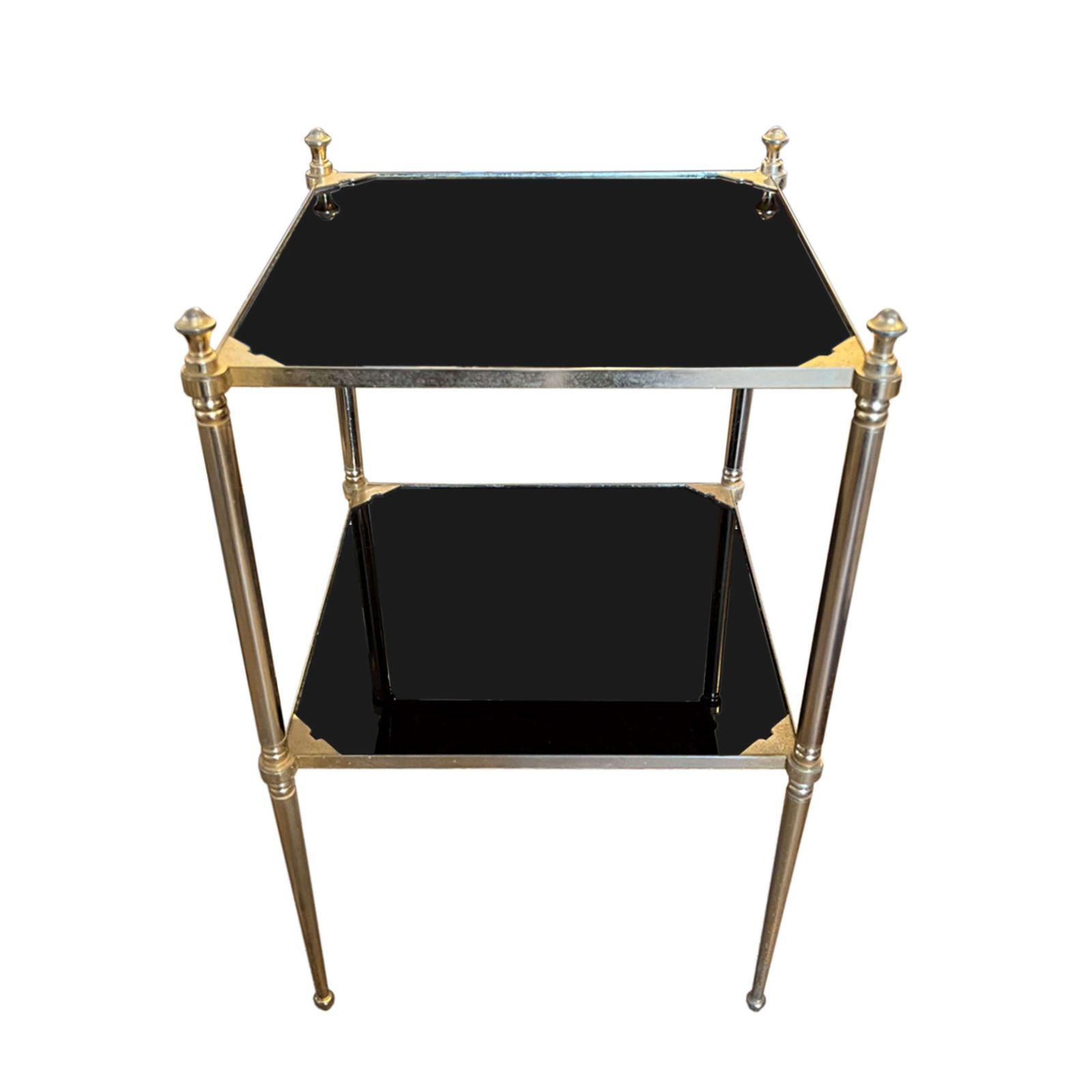 Pair Of Jansen Style French Midcentury Side Tables With Black Glass photo Furniture