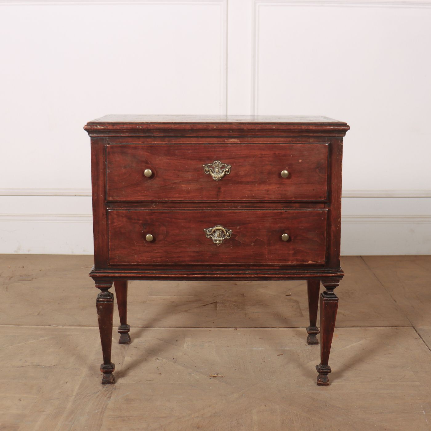 Small 18th C Two Drawer Italian Walnut Commode. 1790.