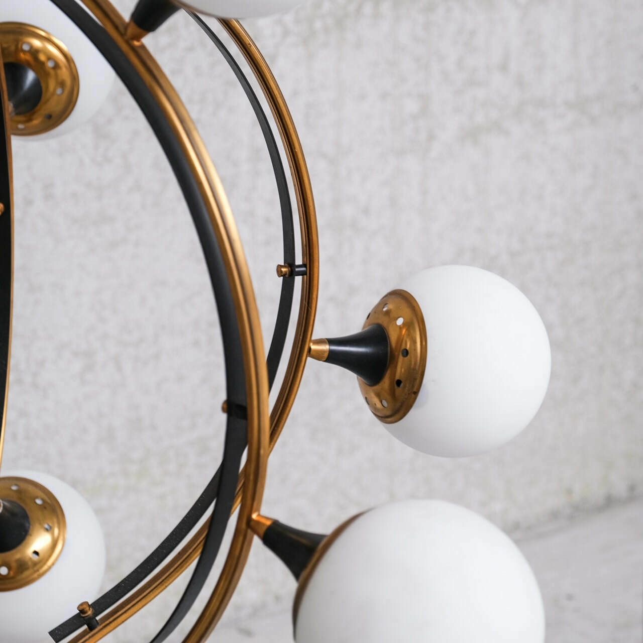 Stilnovo Mid Century Italian Brass And Opaline Globe Chandelier photo Lighting
