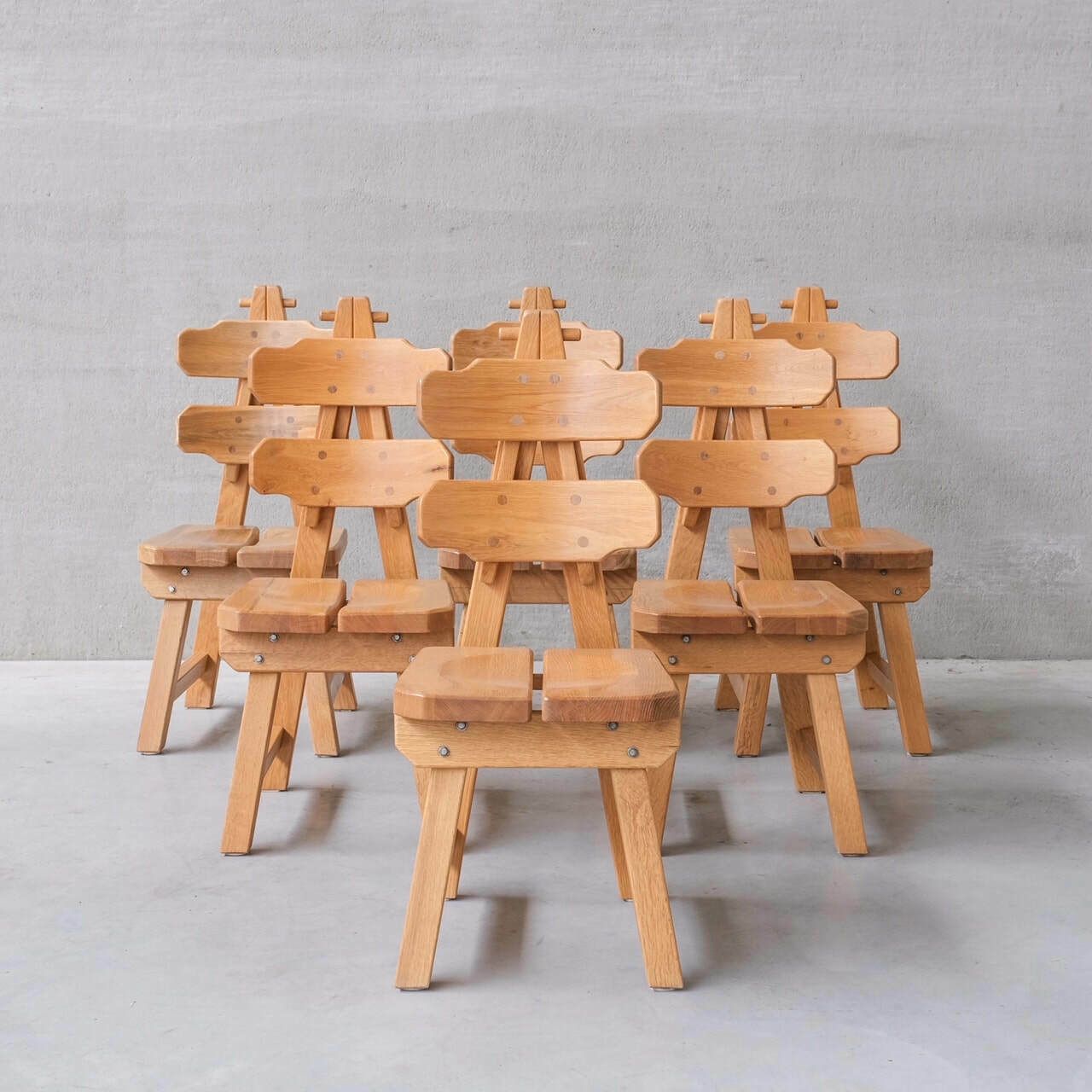 Set Of Six Brutalist Spanish Mid Century Dining Chairs