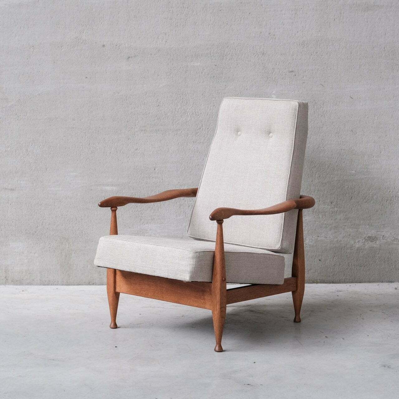 Guillerme Et Chambron Oak Mid Century French Upholstered Armchair