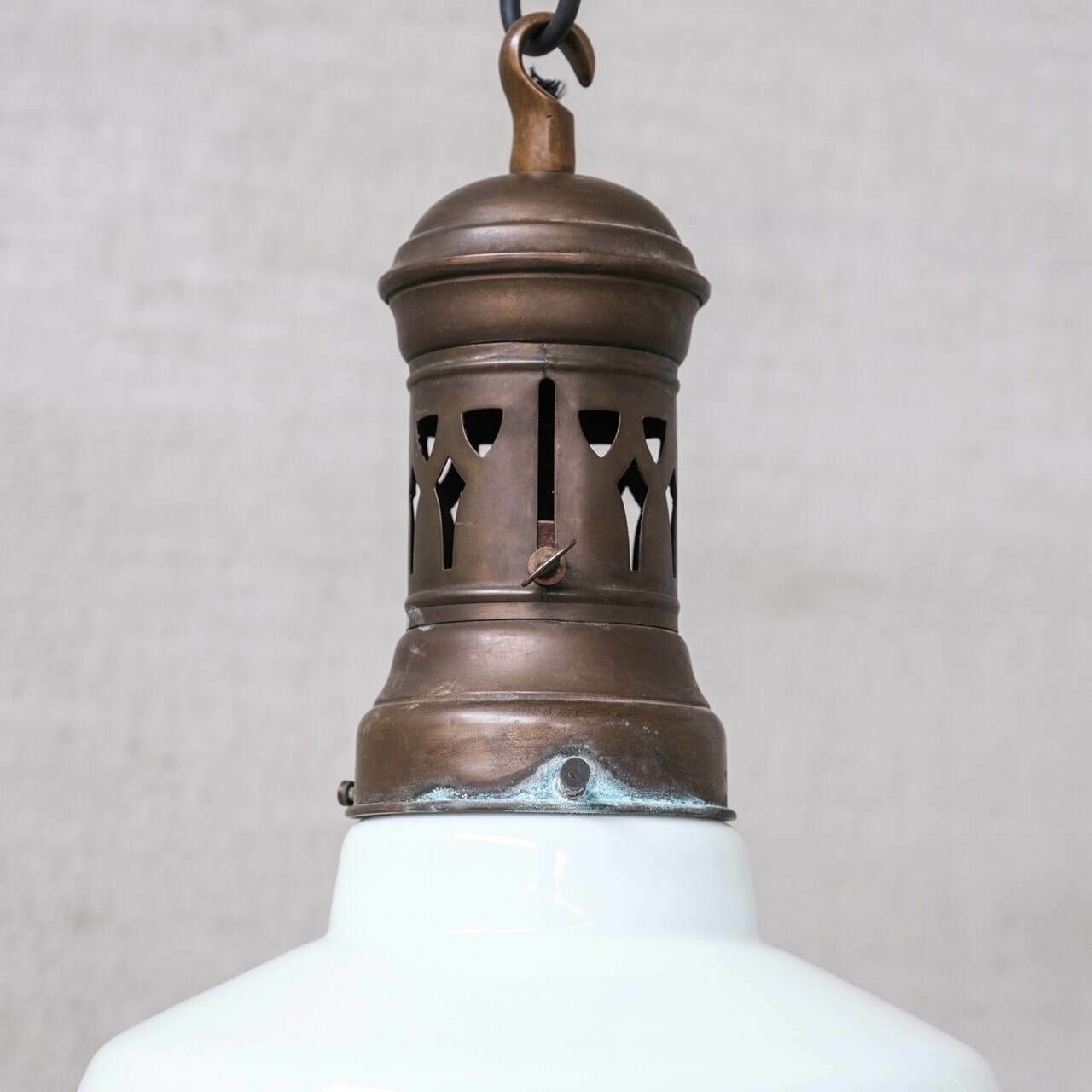 Antique French Two Tone Glass Pendant Light photo for sale