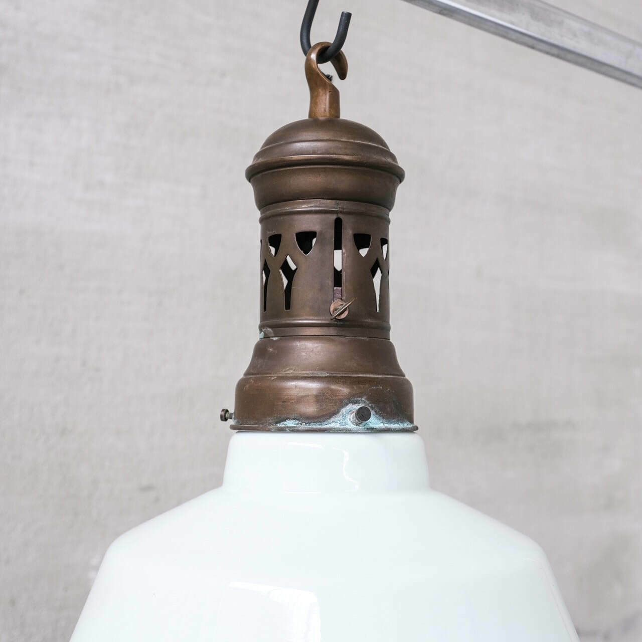 Antique French Two Tone Glass Pendant Light photo vintage