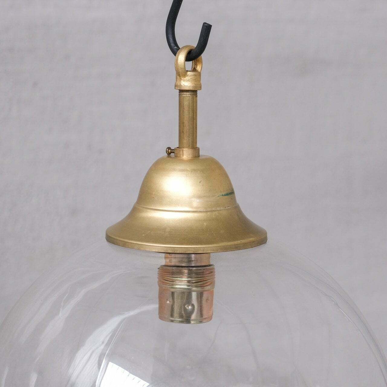 Clear Italian Mid Century Glass And Brass Pendant Lights (10 Available) photo vinterior