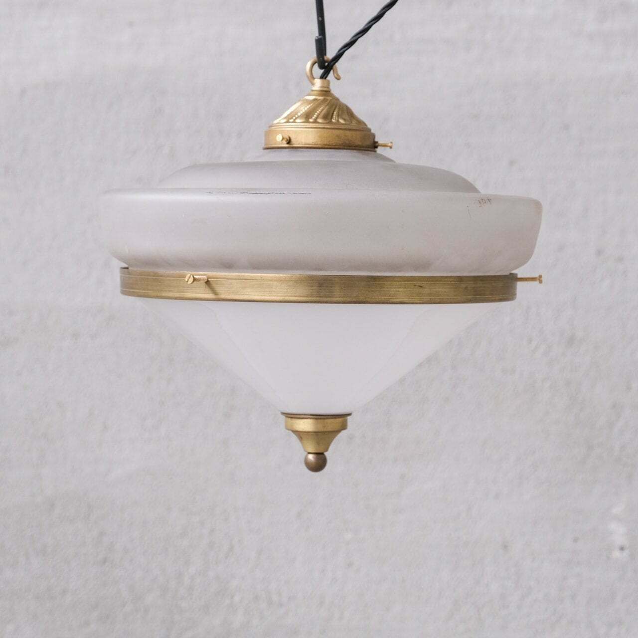 Two Tone Mid Century French Brass And Glass Pendant Light (5 Available)