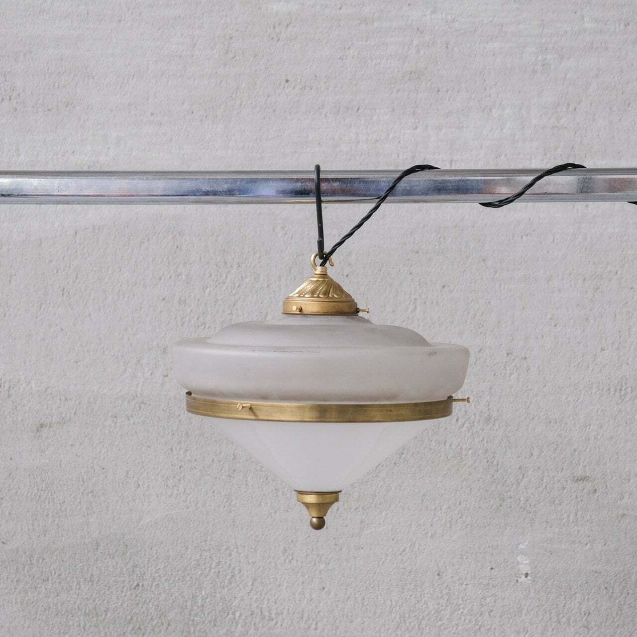 Two Tone Mid Century French Brass And Glass Pendant Light (5 Available) photo furniture