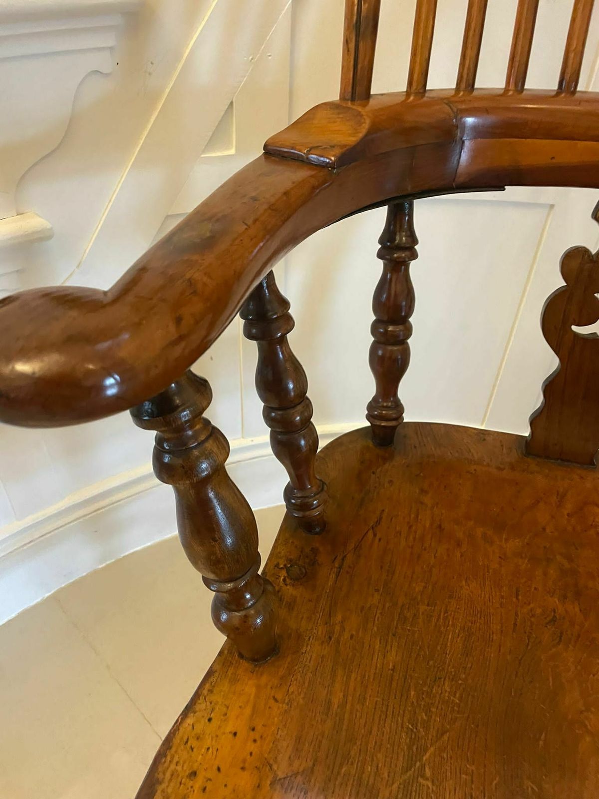 Antique 19th Century Quality Yew Wood Broad Arm Windsor Chair photo buy