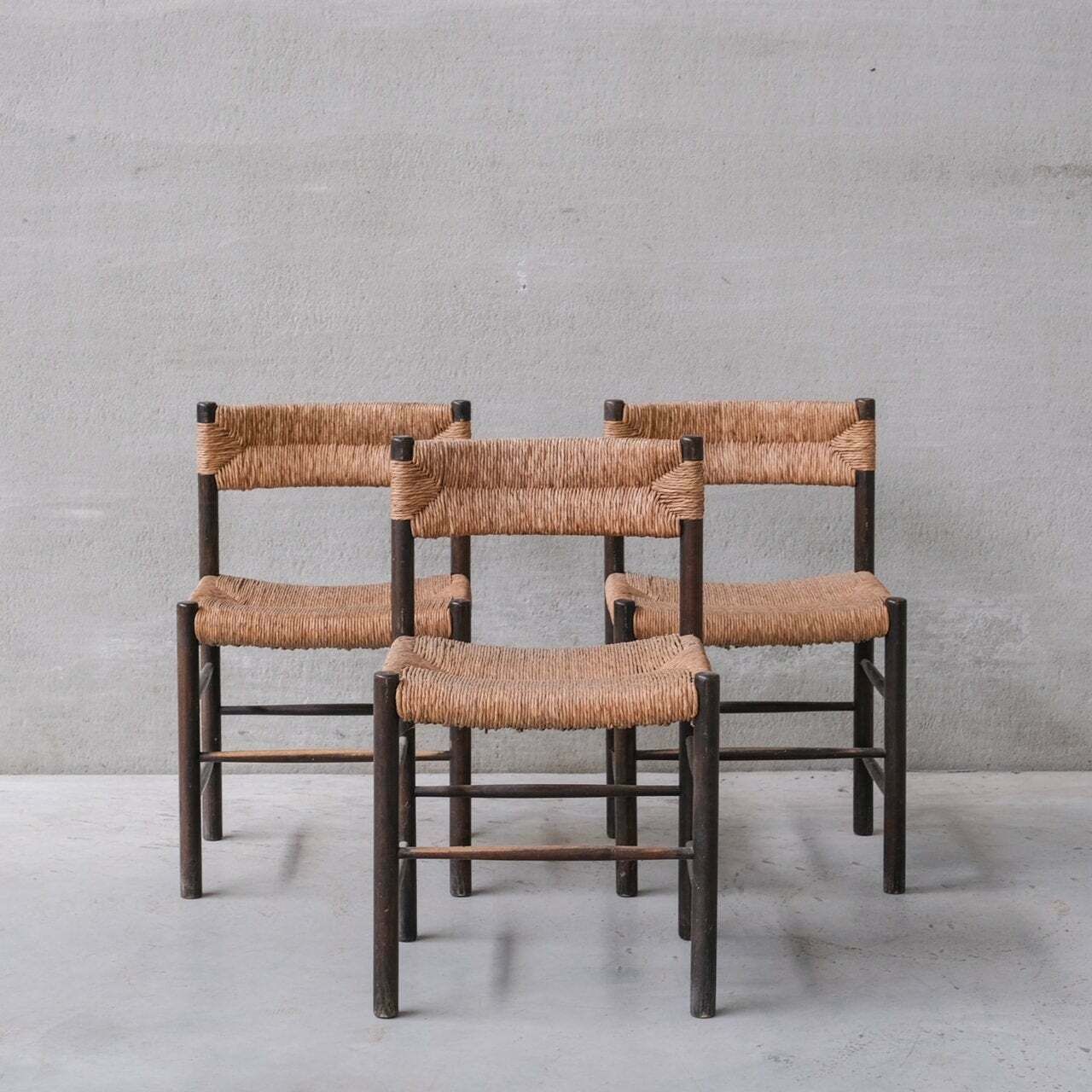 Set Of Three Charlotte Perriand 'Dordogne' Model Mid Century Dining Chairs