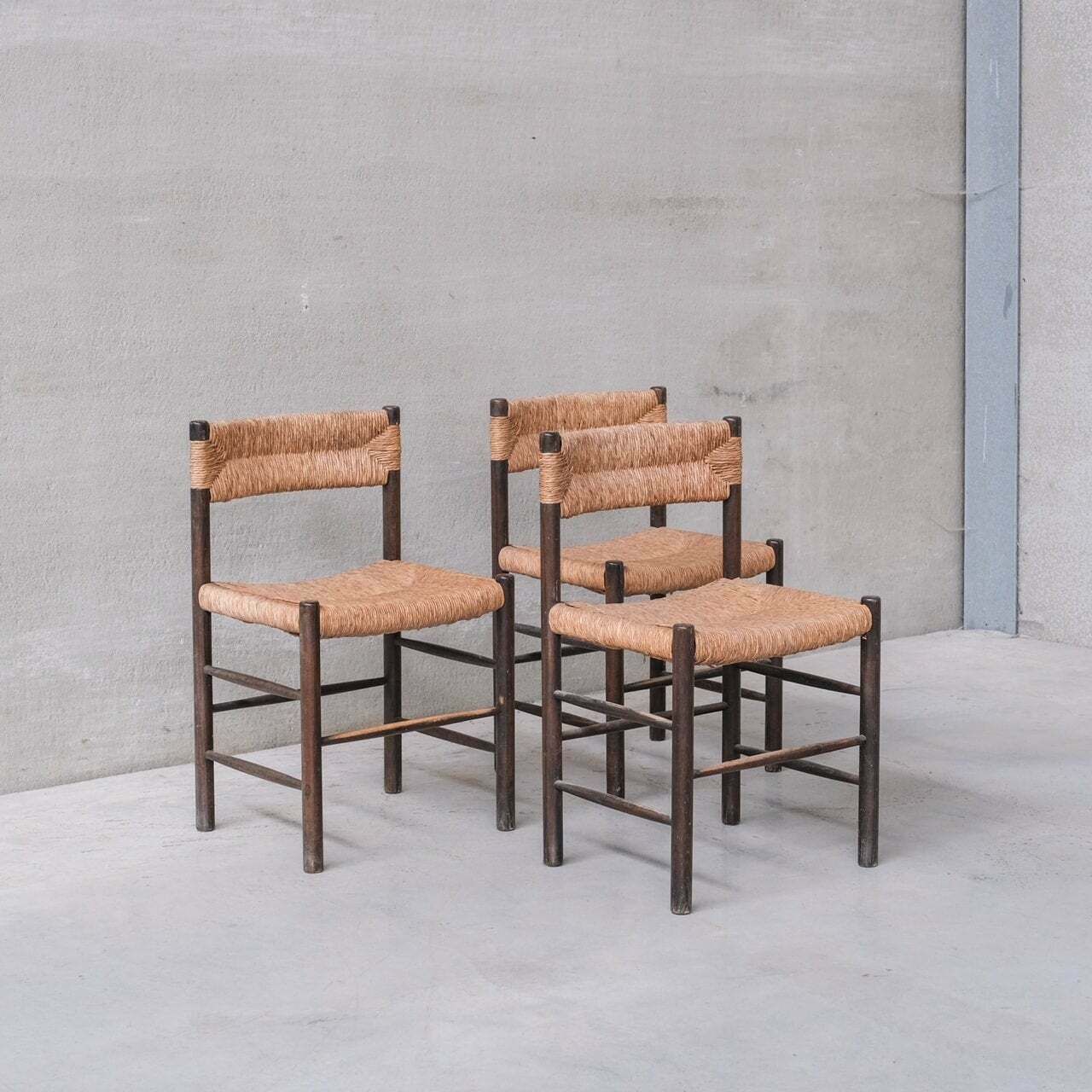 Furniture Set Of Three Charlotte Perriand 'Dordogne' Model Mid Century Dining Chairs photo