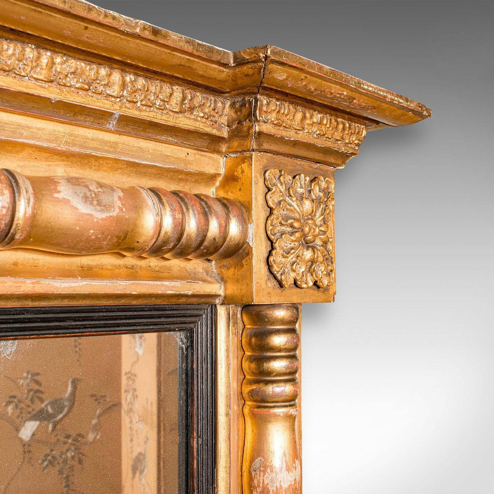 Large Antique Overmantle Mirror, English, Giltwood, Mercury Glass, Regency, 1820 photo 2750.0