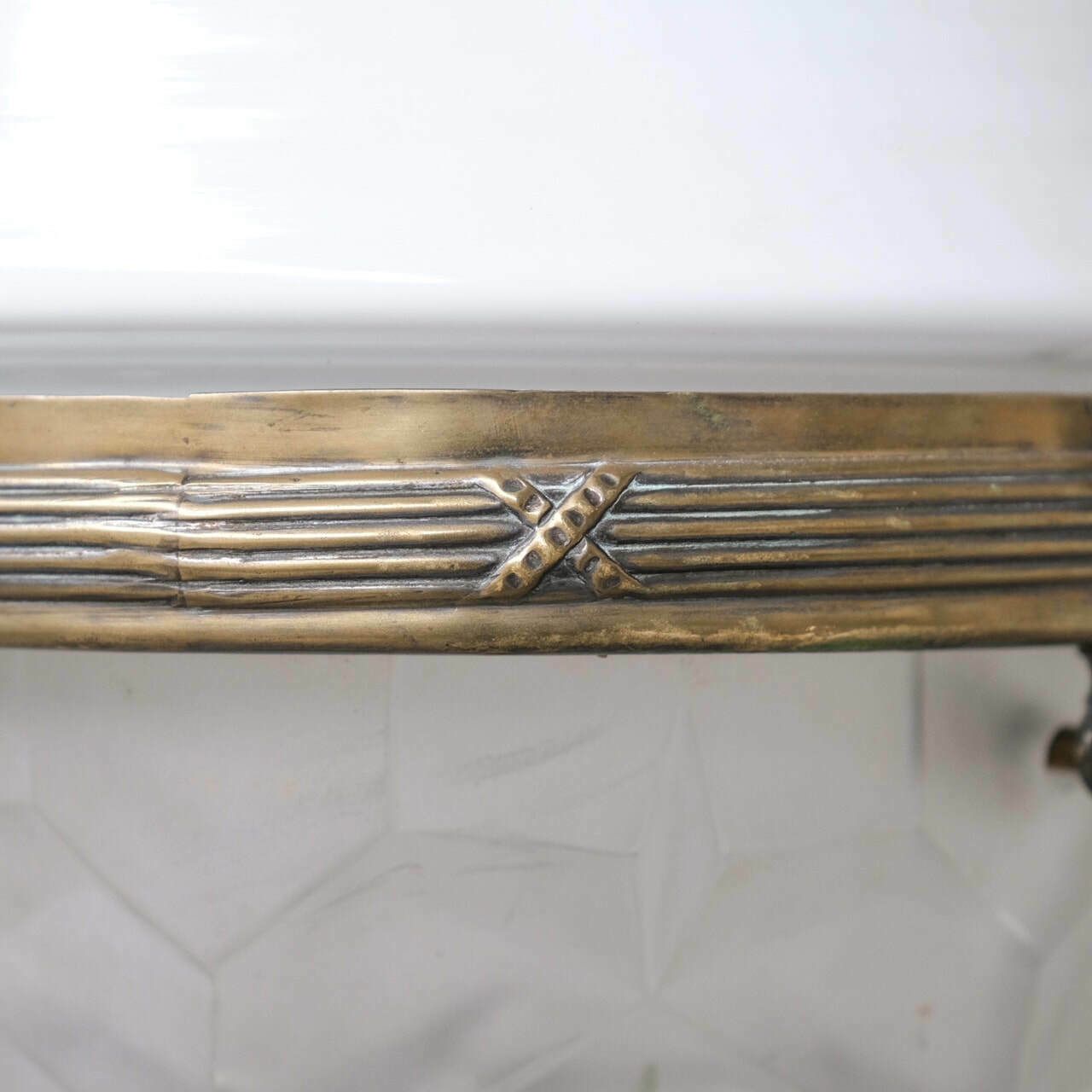 French Unusual Two Tone Antique Glass And Brass Pendant Light photo vinterior