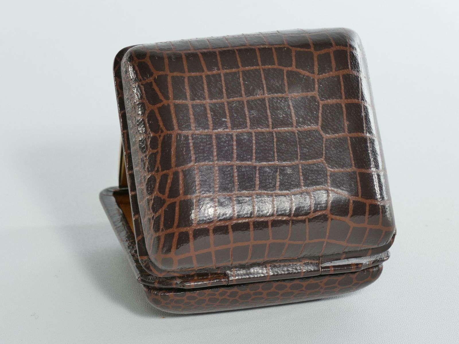 photo furniture Travel Alarm Clock In Brass And Faux Snakeskin From "Gw", Germany, Ca 1950's
