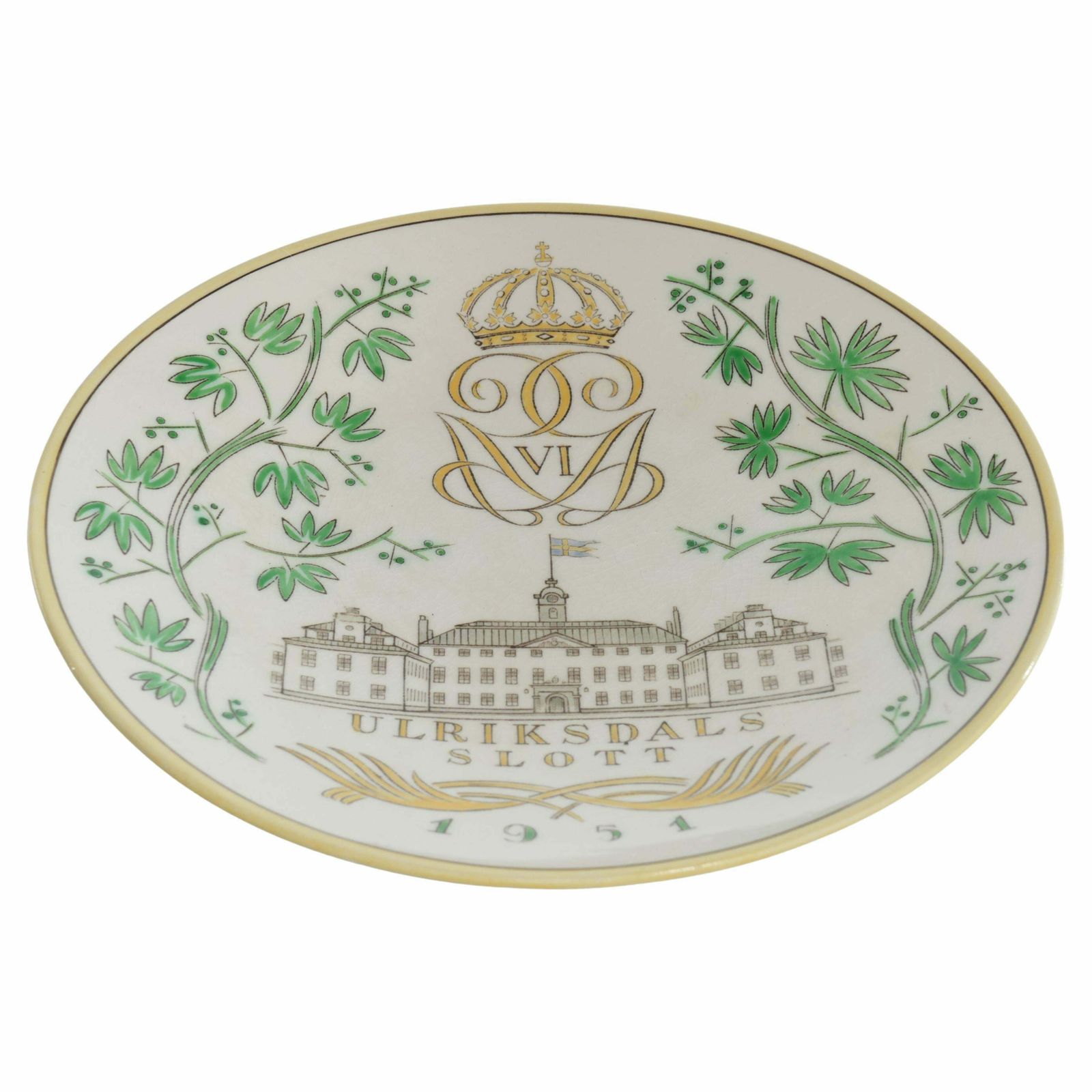 Swedish Grace Plates With Ulriksdal Palace In Yellow And Green By Gefle 1951 photo furniture
