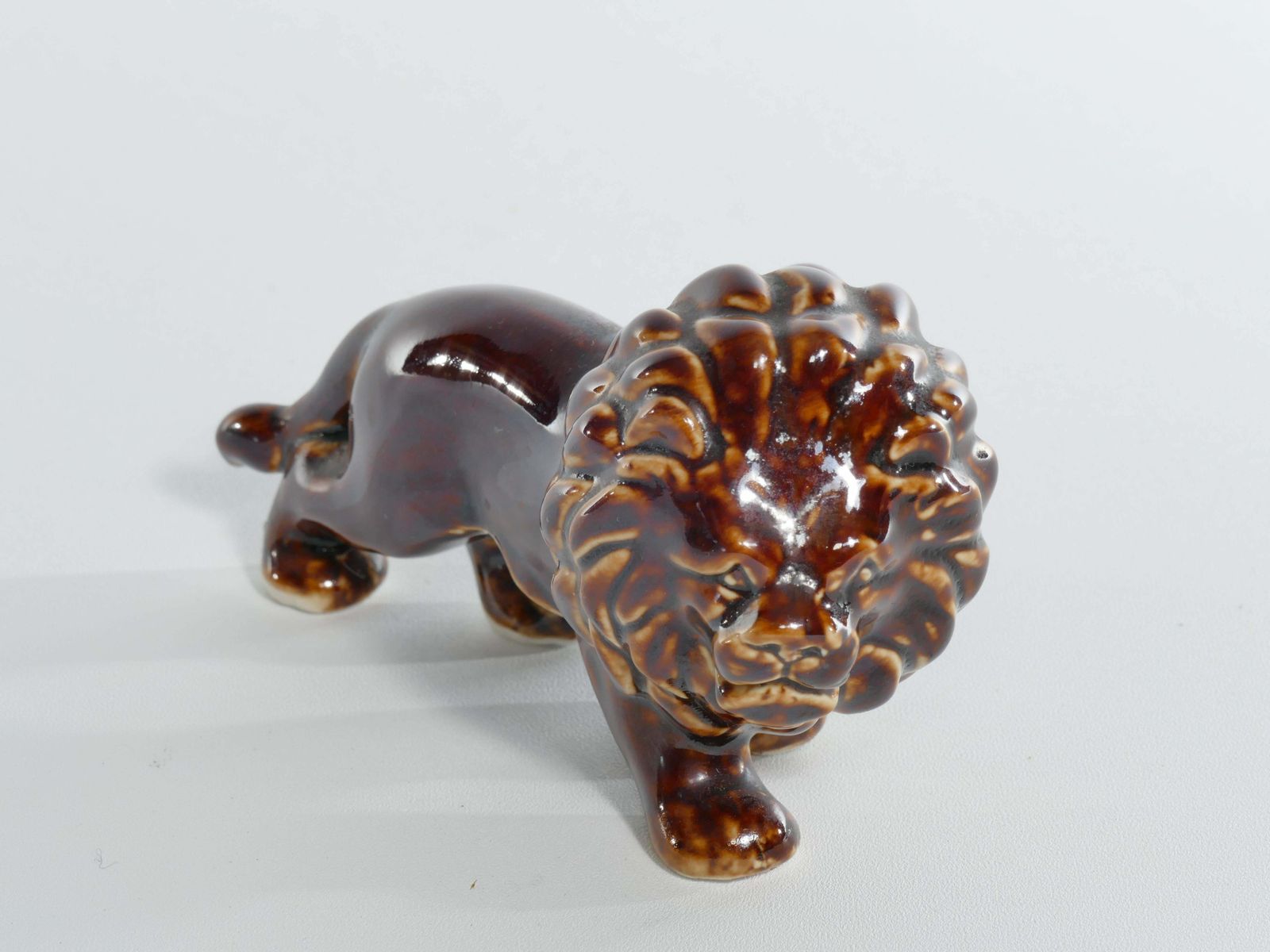 Mid Century Modern Chinese Brown Glazed Lion Figurine photo for sale