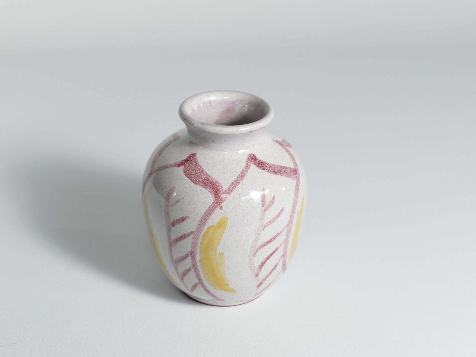 Scandinavian Modern Ceramic Vase With Red & Yellow Leaves, Alingsås Keramik 1947 photo for sale