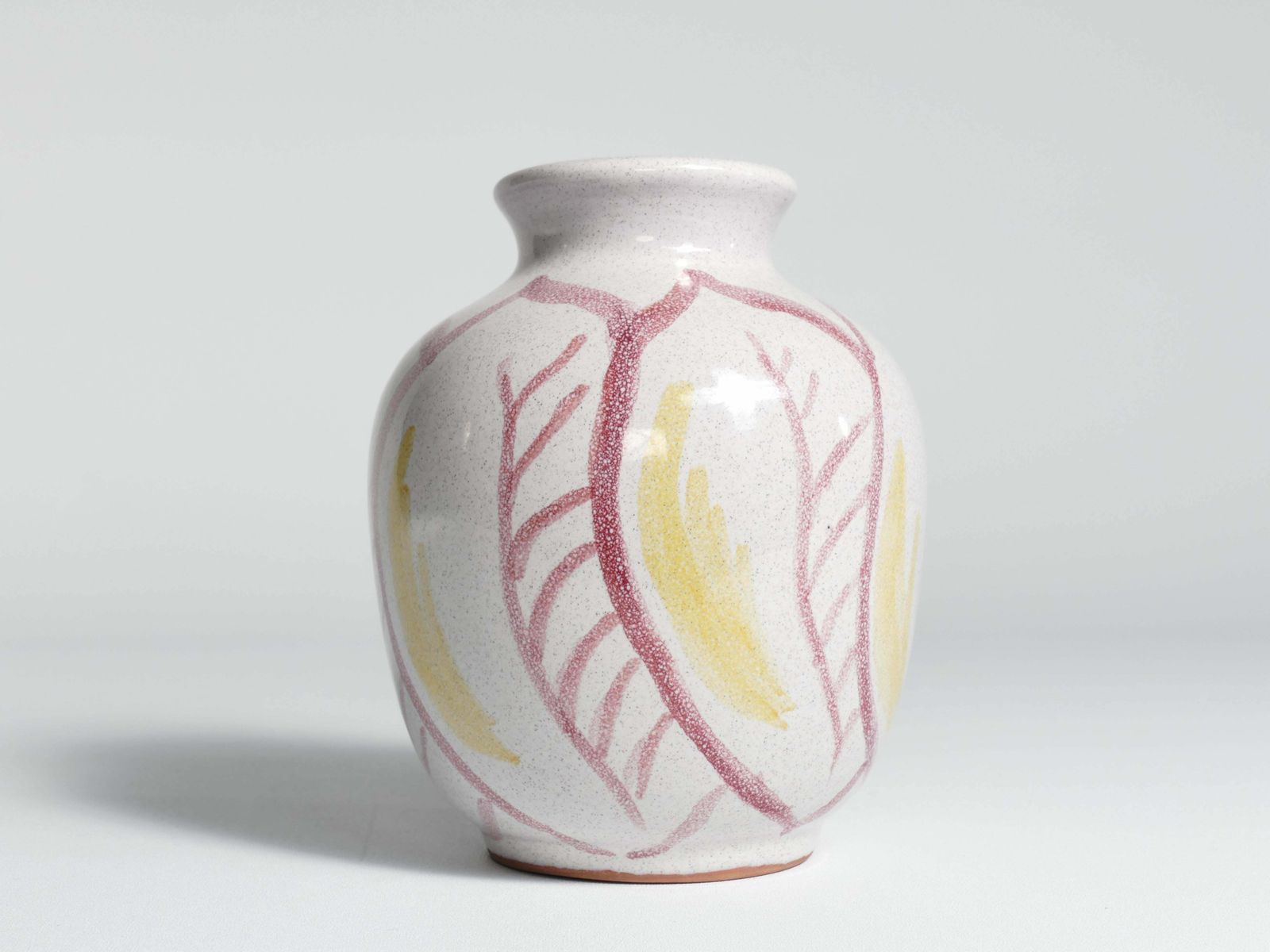 Scandinavian Modern Ceramic Vase With Red & Yellow Leaves, Alingsås Keramik 1947 photo vintage