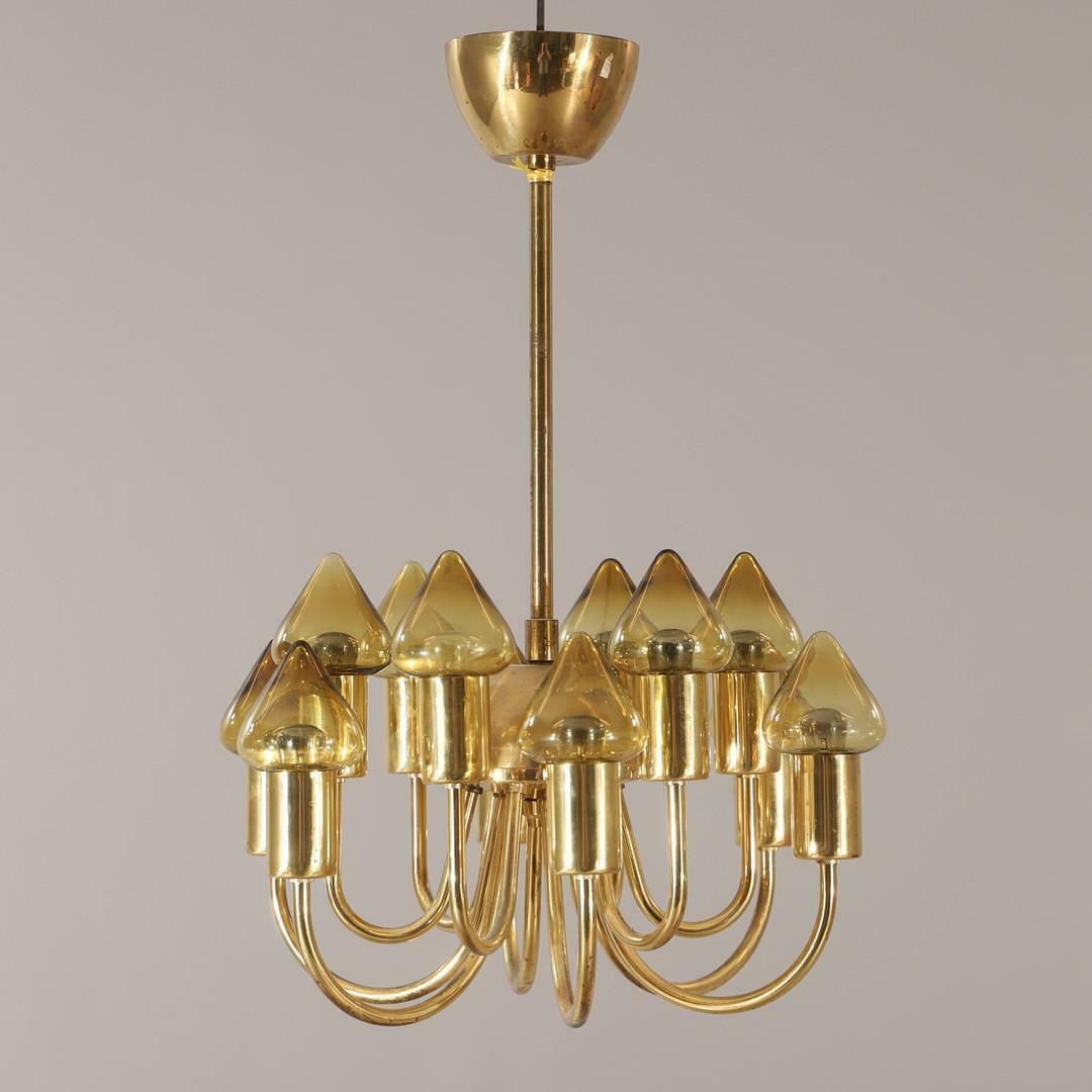 Mid Century Modern Hans Agne Jakobsson Brass And Glass Model T 789/12 Chandelier photo furniture
